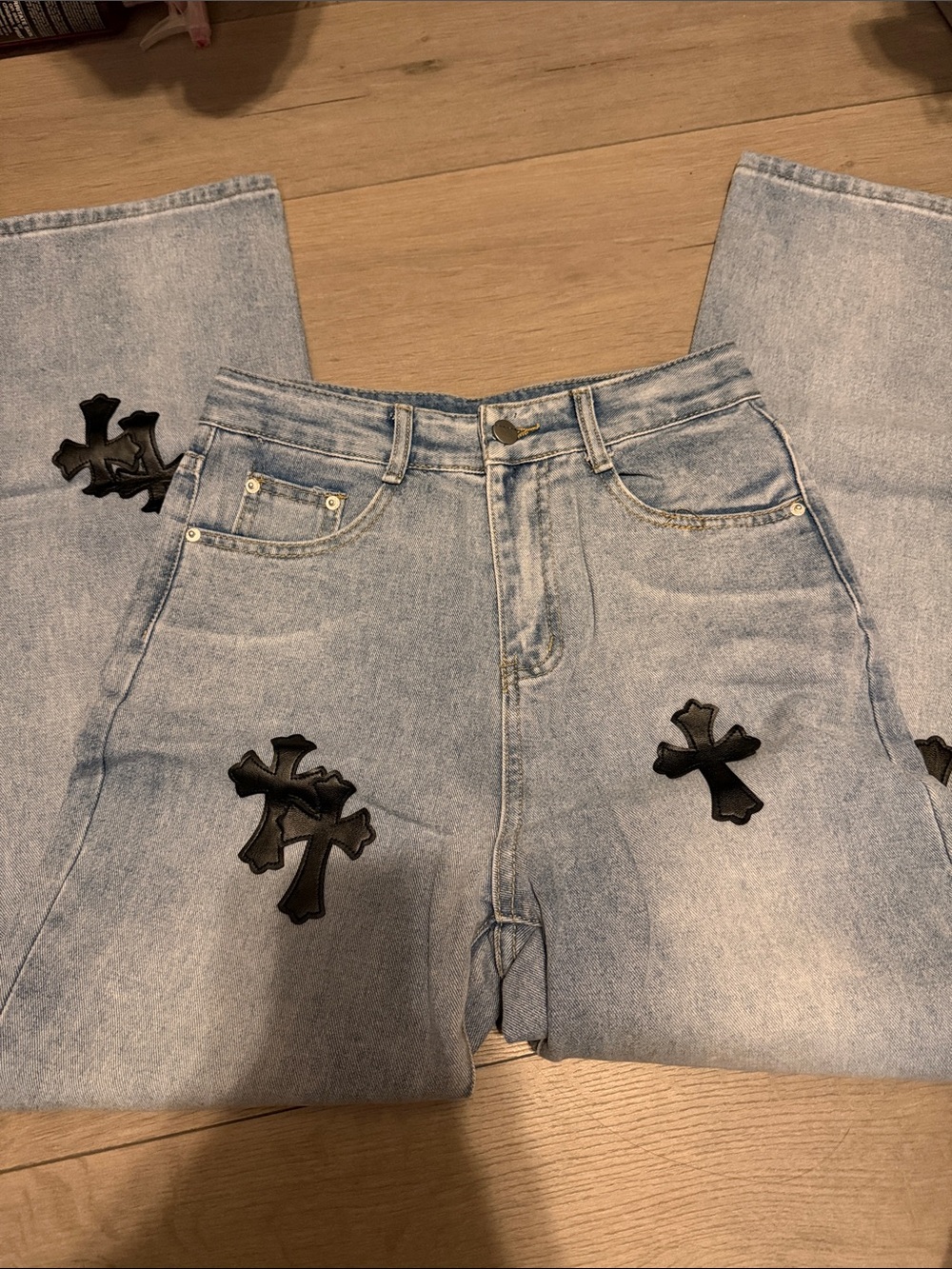 Light Blue Cross Patch High-Rise Women's Jeans